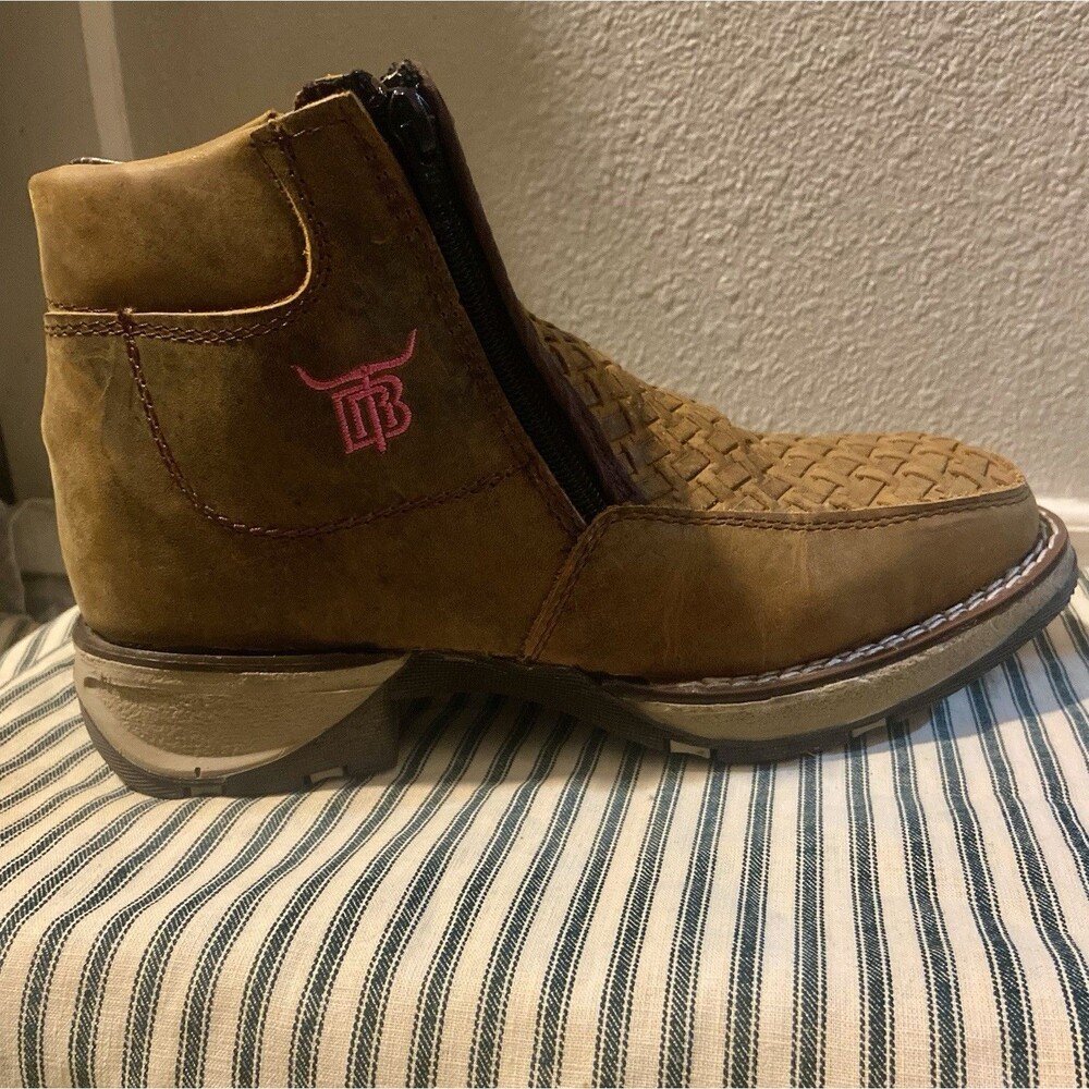 Texas Boot Ranch Dusty Honey Basketweave Leather Botin Cowboy Boot Work Boot